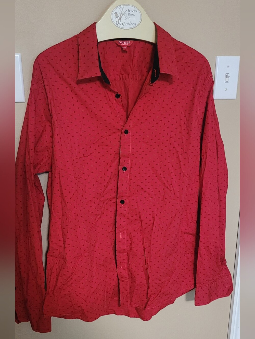 GUESS Men's Red Button-Down Shirt with Subtle Micro Print